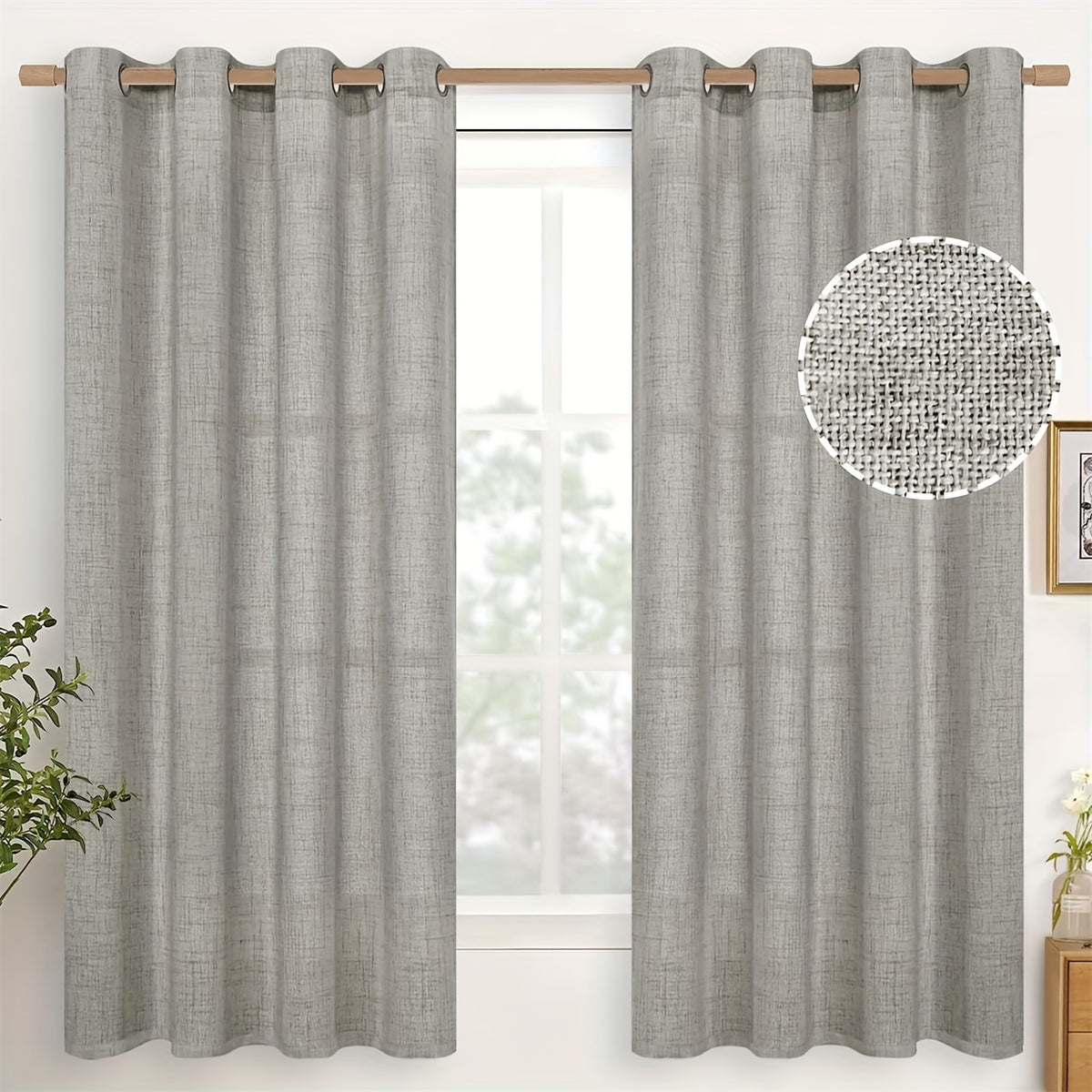 Rideaux épais imitation lin beige à œillets style japonais (2 panneaux, largeur moins de 100 cm