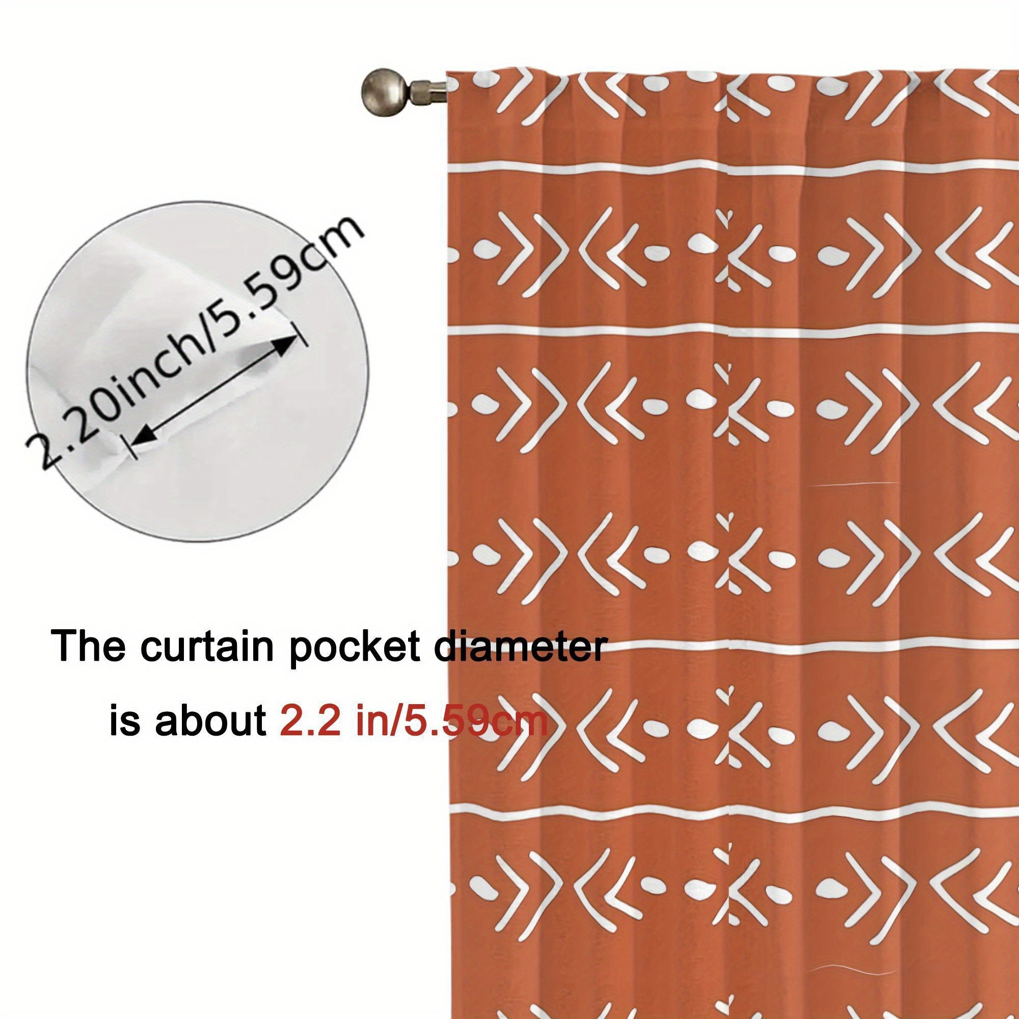 Rideaux occultants terracotta motif africain bohème en polyester (2 panneaux)