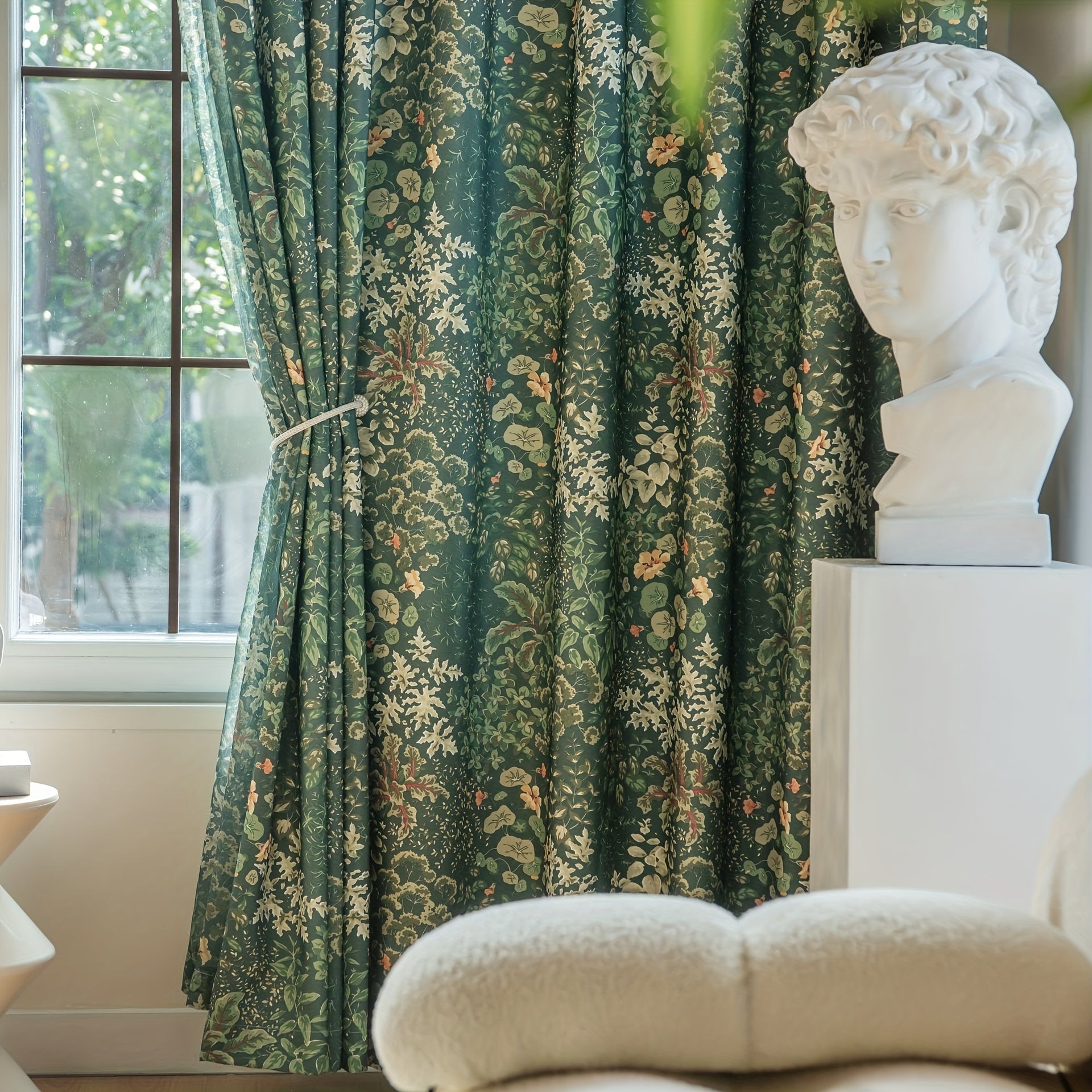 Rideaux occultants imprimé feuilles vert forêt en polyester (2 panneaux)