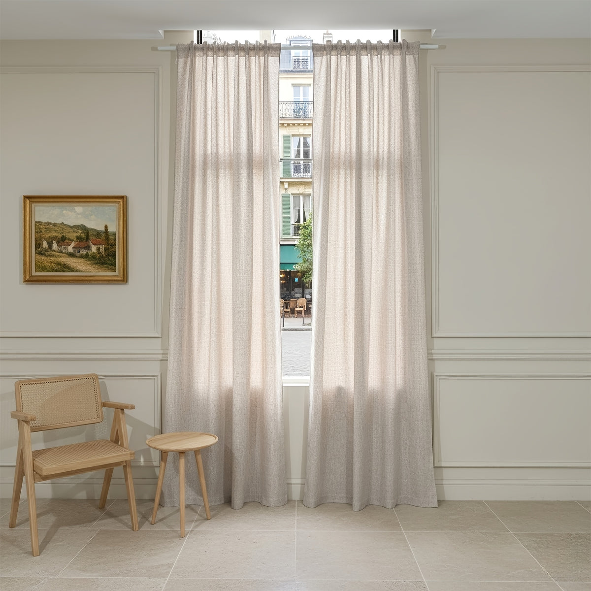 Rideaux tamisants effet lin polyester, largeur moins de 100 cm