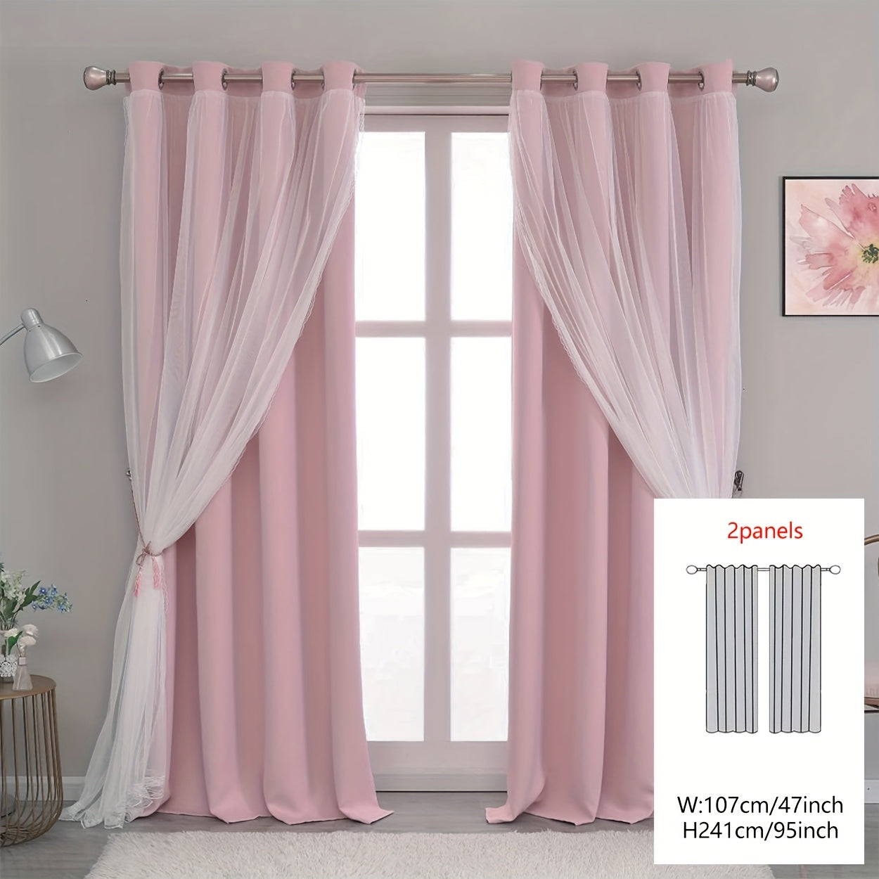 Rideaux occultants double couche unis avec voilage intégré (2 panneaux)