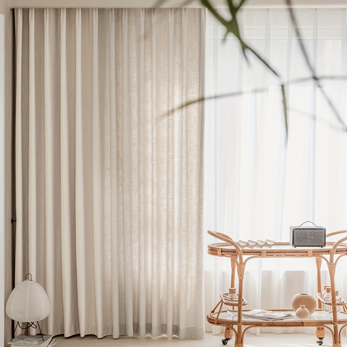 Rideau japonais uni tamisant en polyester effet lin pour salon et chambre