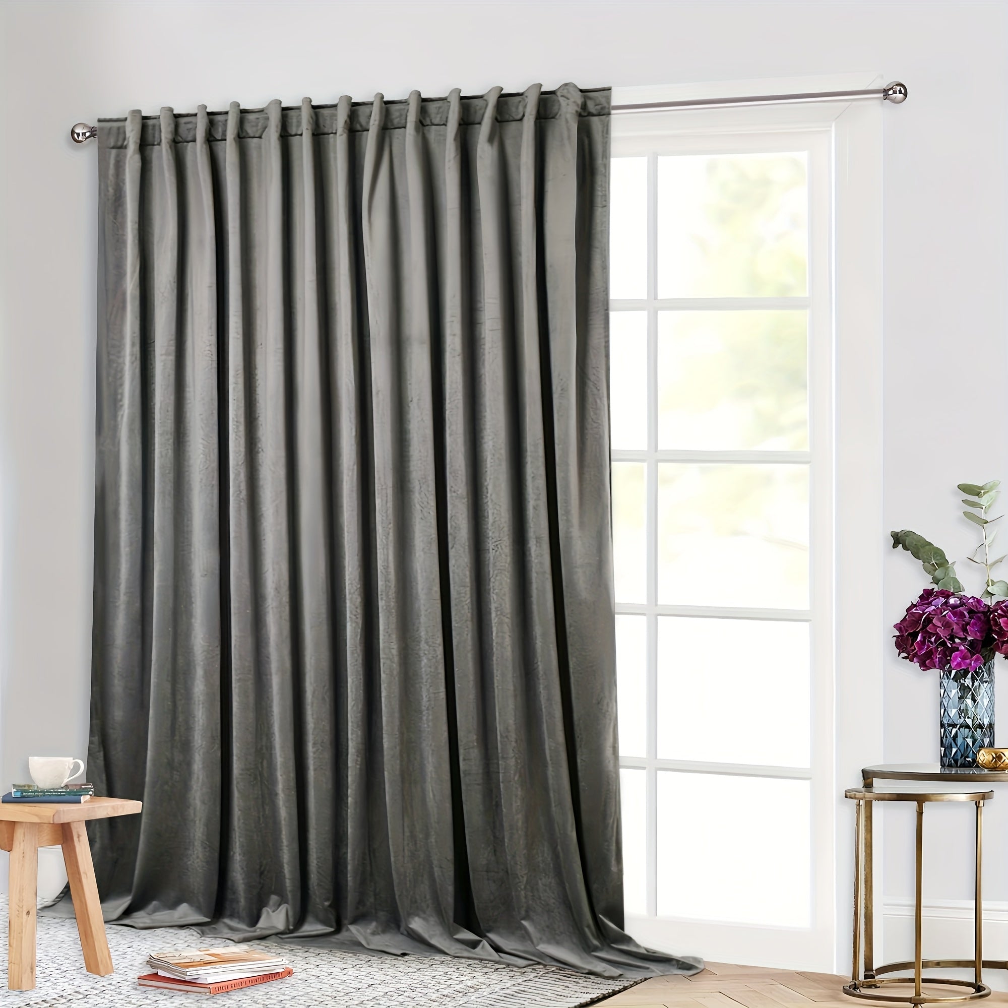 Rideau flanelle occultant large en polyester pour porte-fenêtre