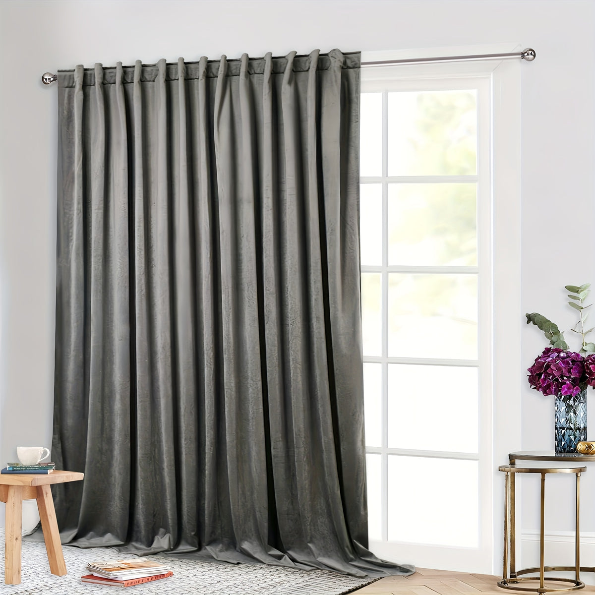Rideau flanelle occultant large en polyester pour porte-fenêtre, largeur 200 à 299 cm Image