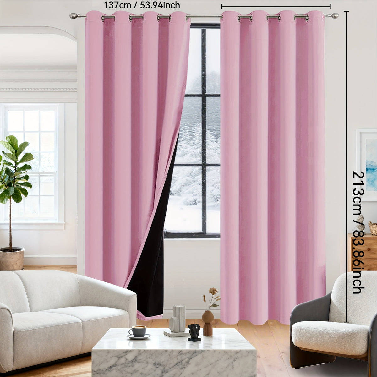 Rideaux occultants 100% blackout en polyester thermique (2 panneaux), rose