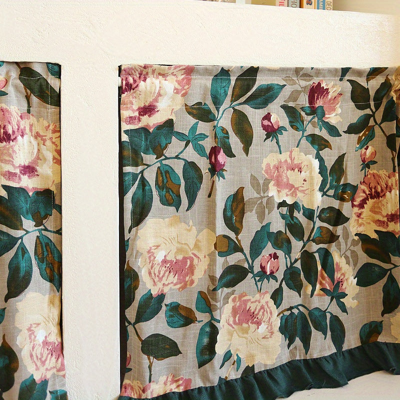 Rideau demi-fenêtre fleuri style campagne en polyester (1 panneau), hauteur moins de 160 cm
