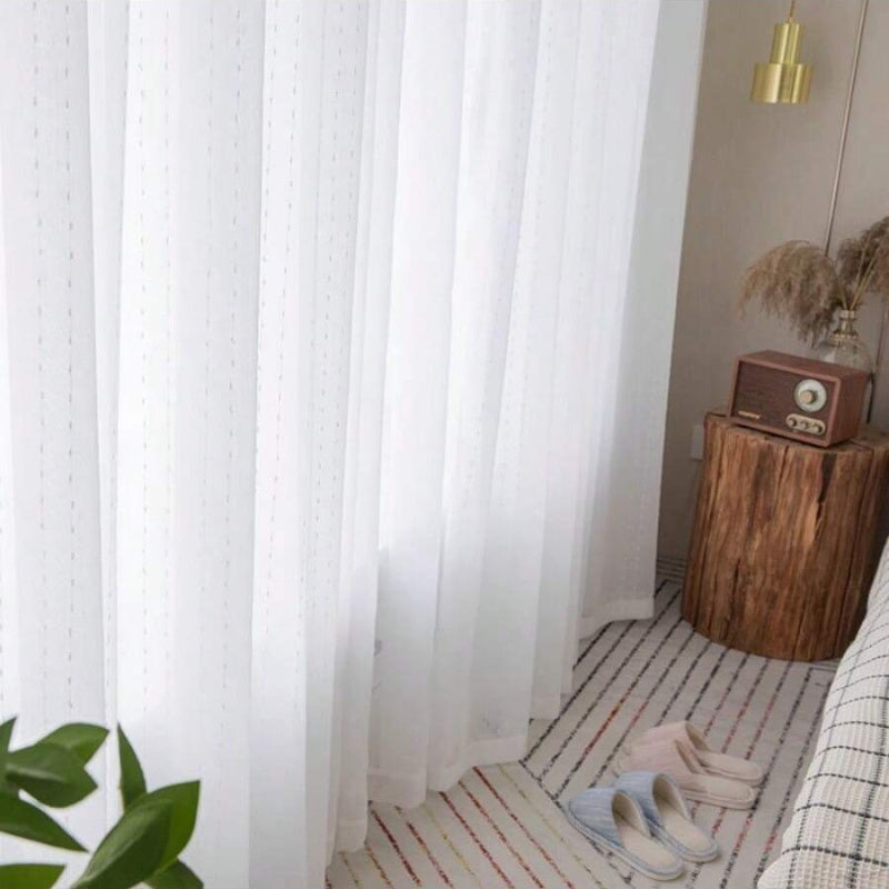 Rideau voilage blanc à pois en polyester léger, largeur 100 à 139 cm