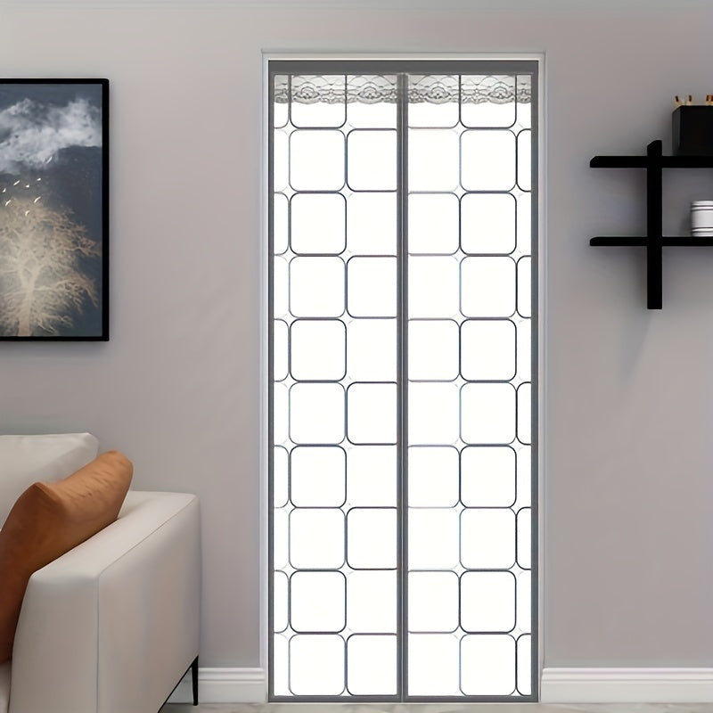 Rideau de porte magnétique isolant en vinyle gris à motifs carrés, largeur moins de 100 cm