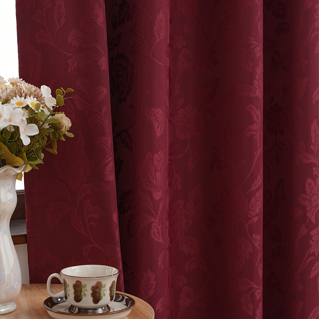 Rideau occultant jacquard floral épais avec œillets métalliques, largeur 100 à 139 cm