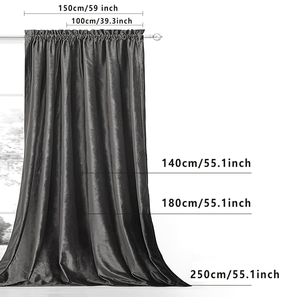 Rideau occultant en velours noir 100 % polyester, hauteur 160 à 199 cm
