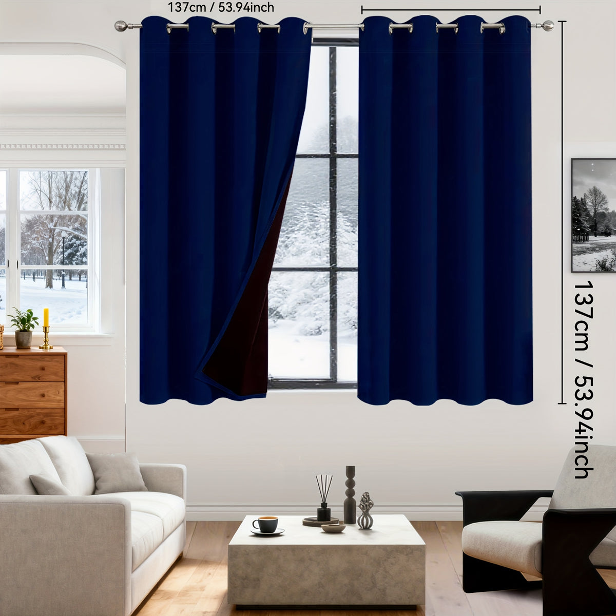 Rideaux occultants 100% blackout en polyester thermique (2 panneaux), bleu