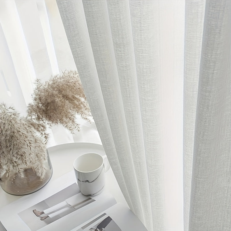 Rideaux voilage blanc semi-transparent effet lin moderne (2 panneaux)