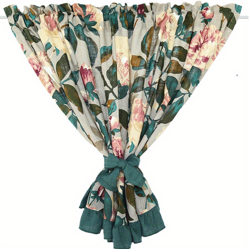 Rideau demi-fenêtre fleuri style campagne en polyester (1 panneau), hauteur moins de 160 cm