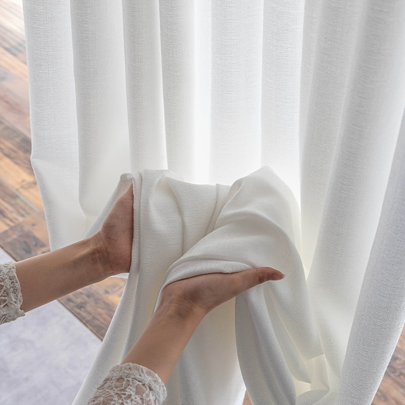 Rideaux voilage blanc semi-transparent effet lin moderne (2 panneaux)