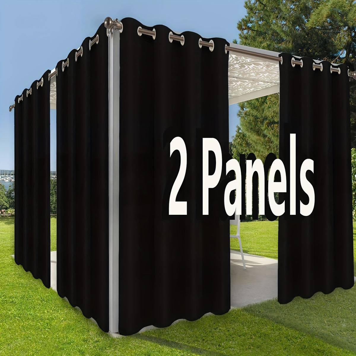 Rideaux extérieurs à œillets effet uni élégant pour pergola (2 panneau, noir