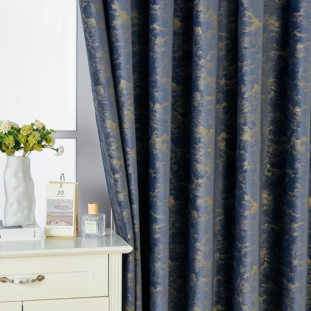 Rideau occultant velours embossé doré à œillets pour salon et chambre