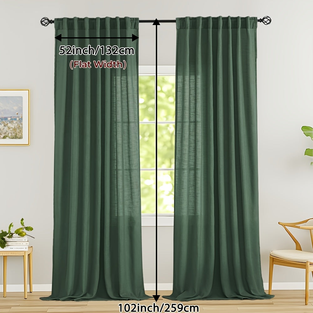 Rideaux voilage lin mélangé semi-transparents style classique (2 Panneaux)