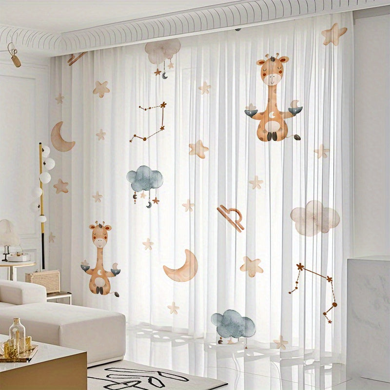 Rideaux semi-transparents enfant motif girafe et étoiles (2 panneaux)