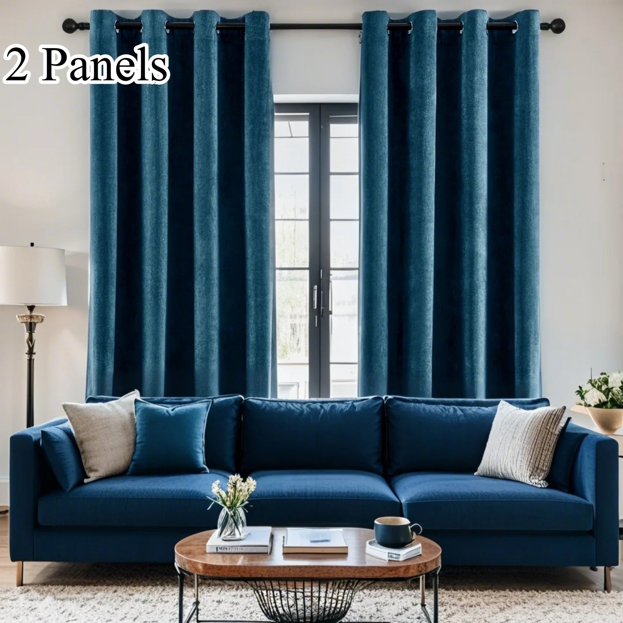 Rideaux en velours chenille épais à œillets pour salon (2 panneaux)