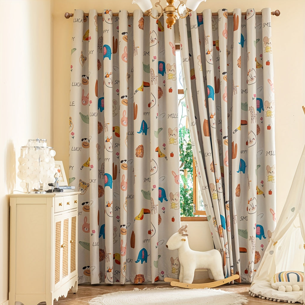 Rideau occultant enfant imprimé animaux en polyester (1 panneau), largeur 140 à 199 cm