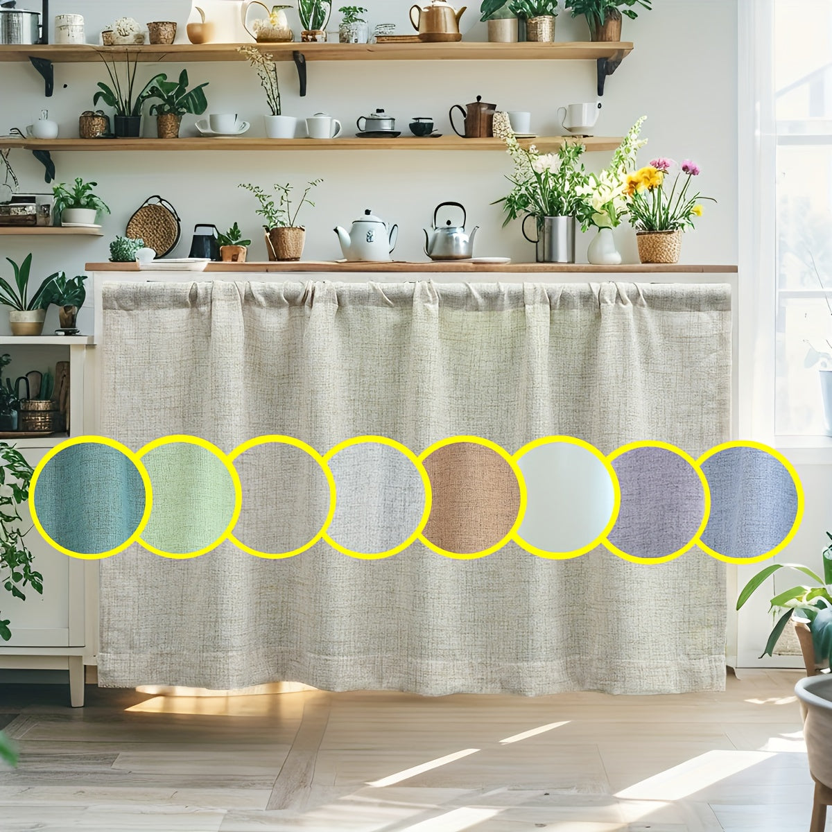 Rideau sous meuble uni style rural en polyester effet lin, largeur moins de 100 cm Image