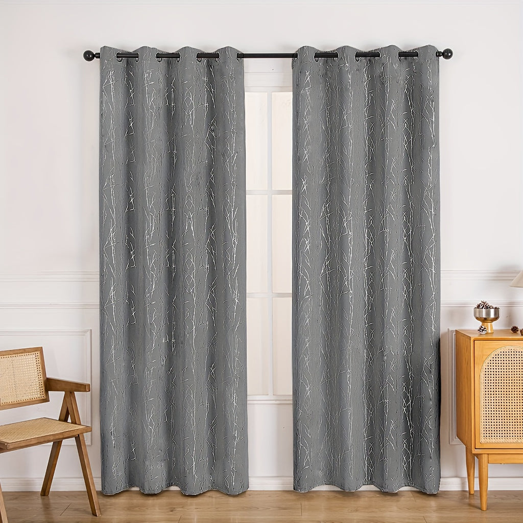 Rideau occultant à motifs branches dorées en polyester, largeur 100 à 139 cm