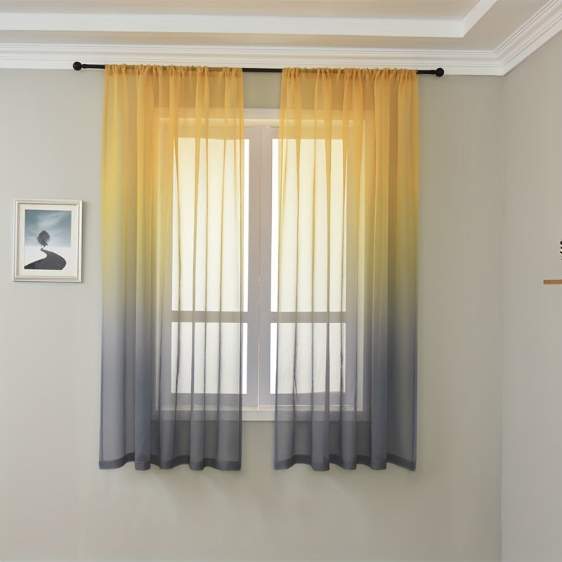 Rideau voilage dégradé jaune gris en tulle polyester pour fenêtre