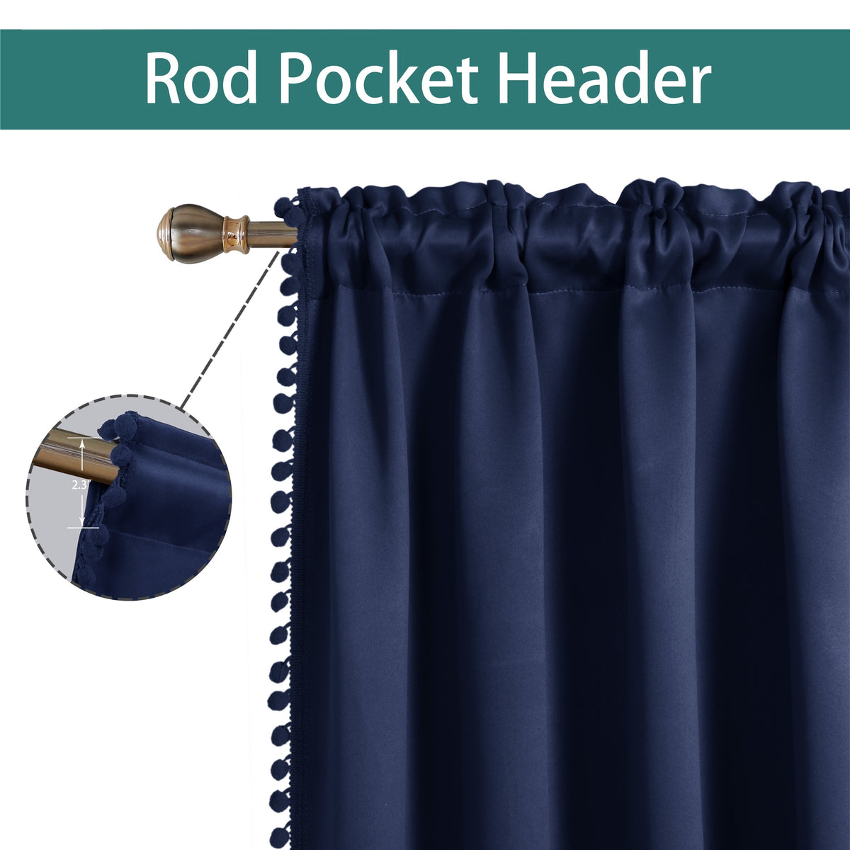 Rideau occultant thermique avec galon pompons, largeur 100 à 139 cm
