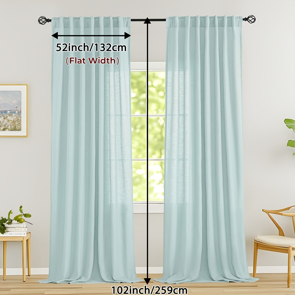 Rideaux voilage lin mélangé semi-transparents style classique (2 Panneaux)