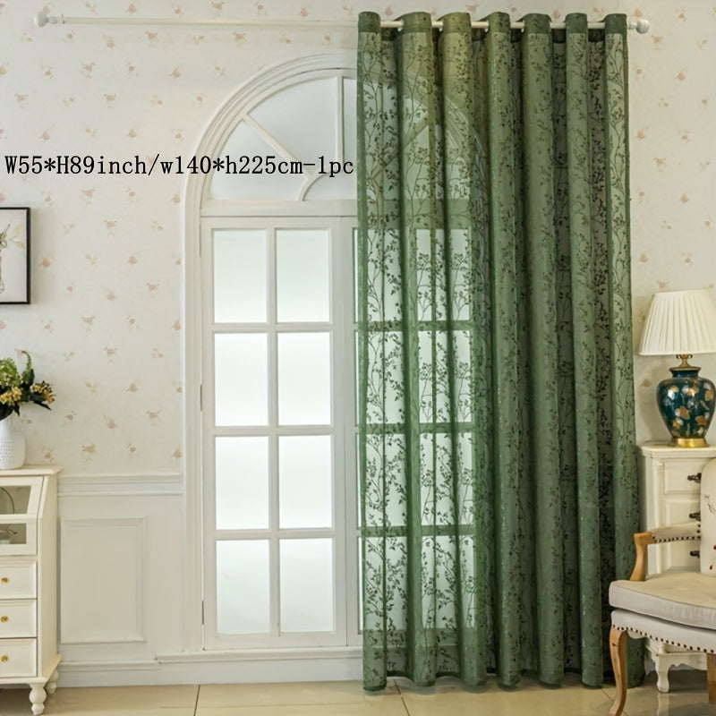 Rideau voilage vert jacquard à motifs branches style vintage