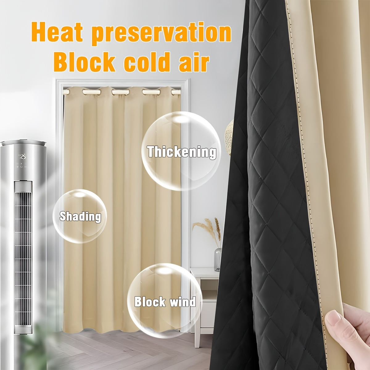 Rideau thermique occultant épais hiver coupe-vent à œillets, hauteur 160 à 199 cm