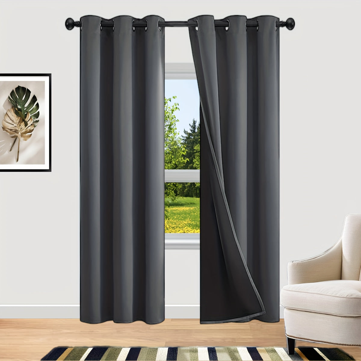 Rideaux occultants 100 % blackout à œillets en polyester pour chambre et salon - 2 pièces
