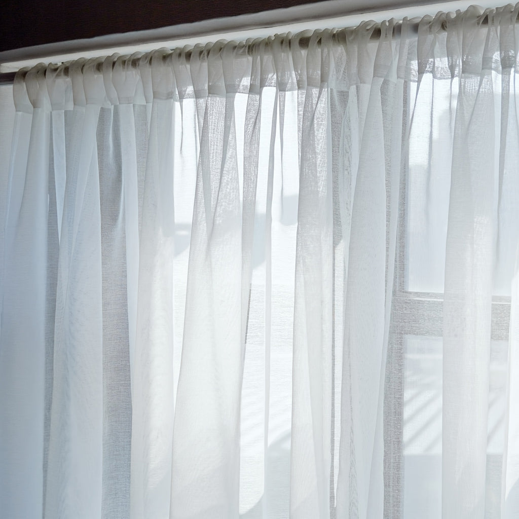Rideau voilage grande largeur blanc semi-transparent pour baie vitrée, largeur 300 cm et plus