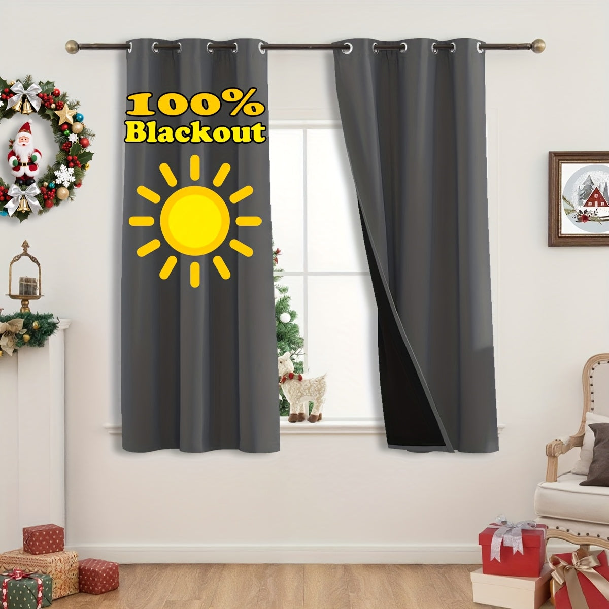 Rideaux occultants thermiques 100 % blackout à œillets – lot de 2 panneaux