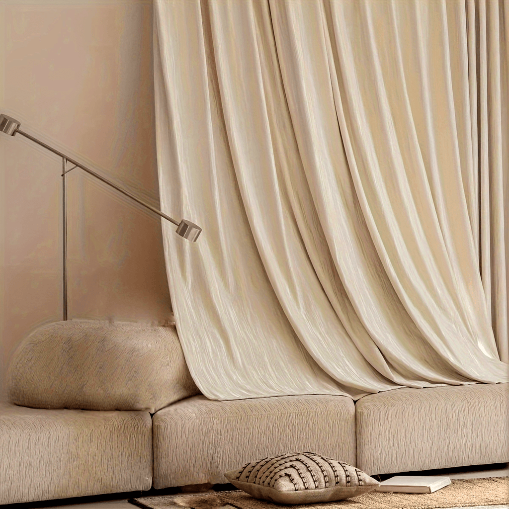 Rideau occultant jacquard chenille beige style français, largeur 100 à 139 cm