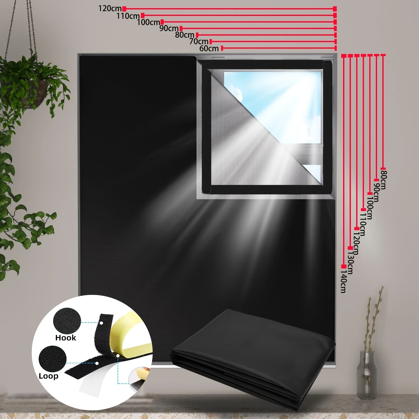 Rideau occultant blackout amovible noir pour fenêtre et porte
