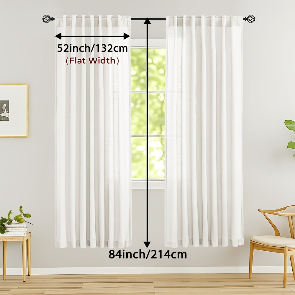 Rideaux voilage lin mélangé semi-transparents style classique (2 Panneaux)