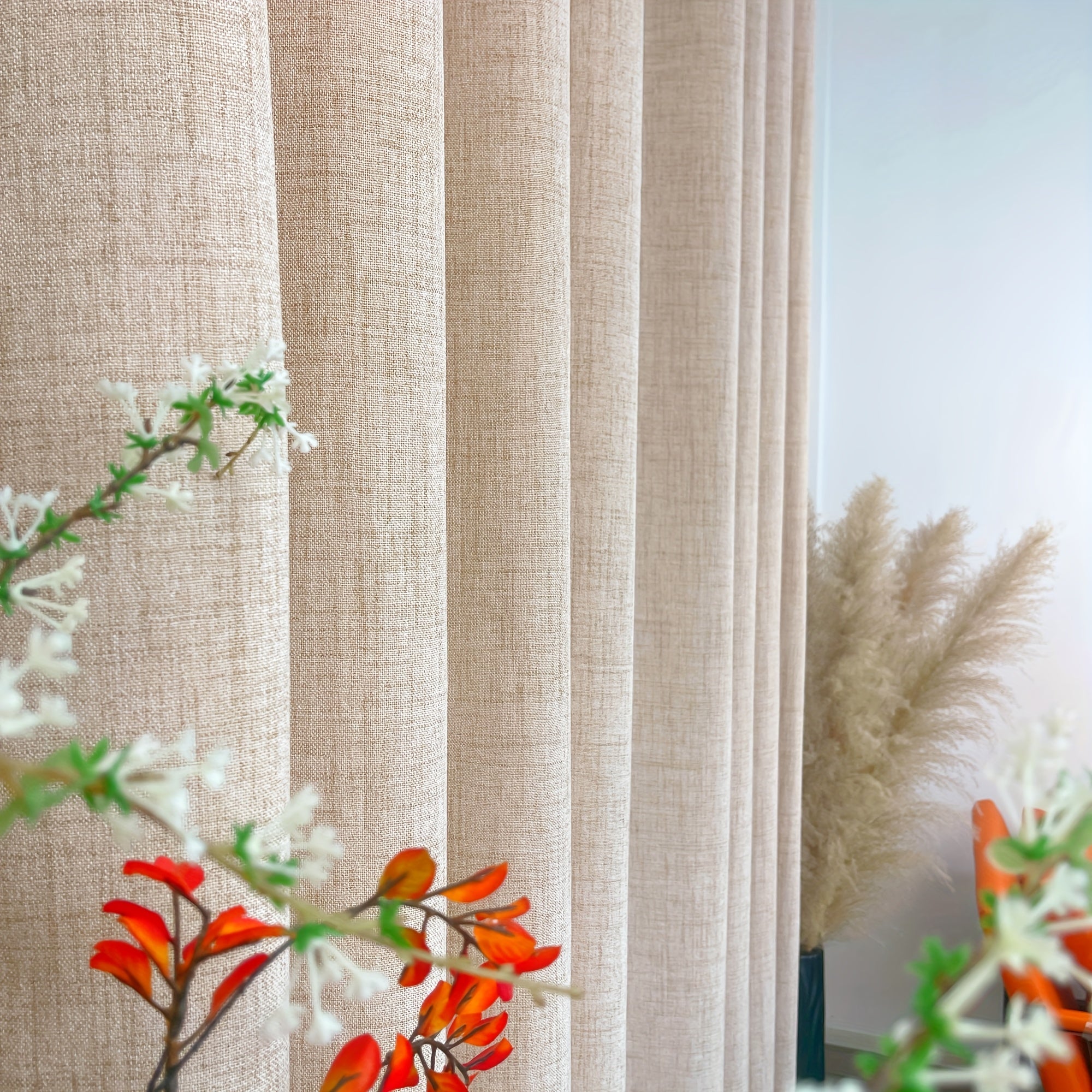 Rideau tamisant effet lin imitation chanvre pour salon et chambre (2 panneaux)