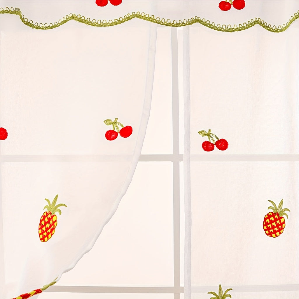 Rideaux cuisine brodés fruits double épaisseur en polyester (2 panneaux)