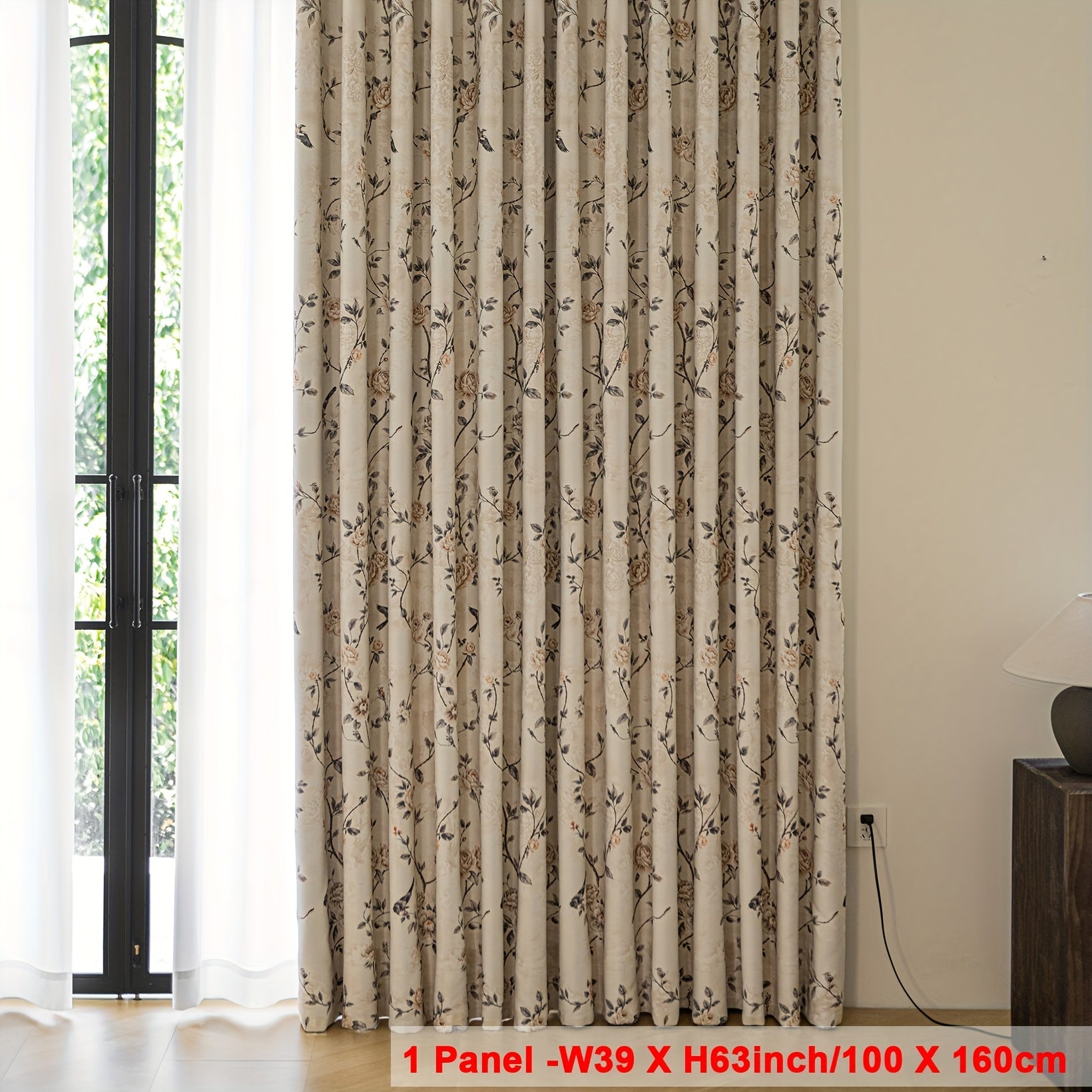 Rideau occultant thermique style campagne motif oiseaux et fleurs