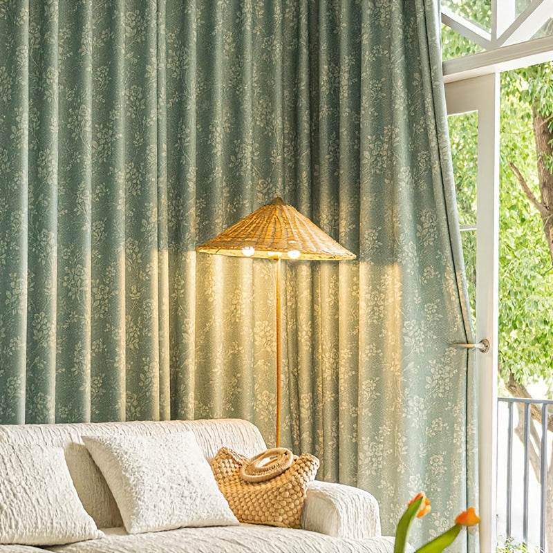 Rideau jacquard chenille vert matcha occultant à œillets, largeur 140 à 199 cm