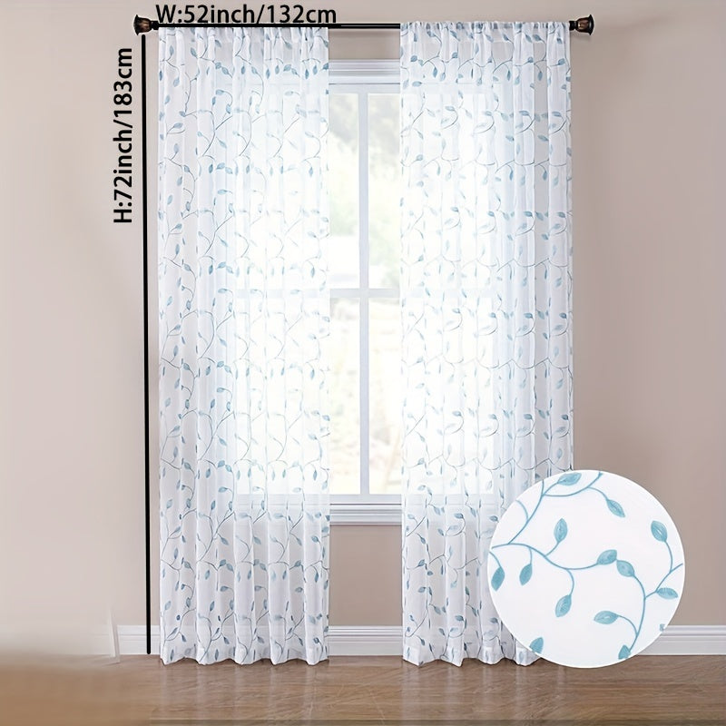 Rideau voilage brodé feuilles en polyester tamisant pour cuisine (1/2 panneaux)