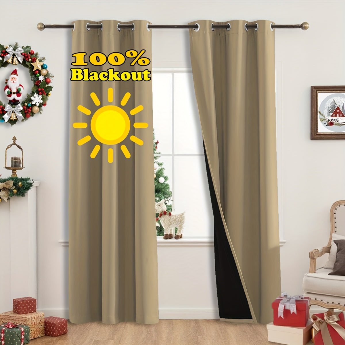 Rideaux occultants thermiques 100 % blackout à œillets – lot de 2 panneaux