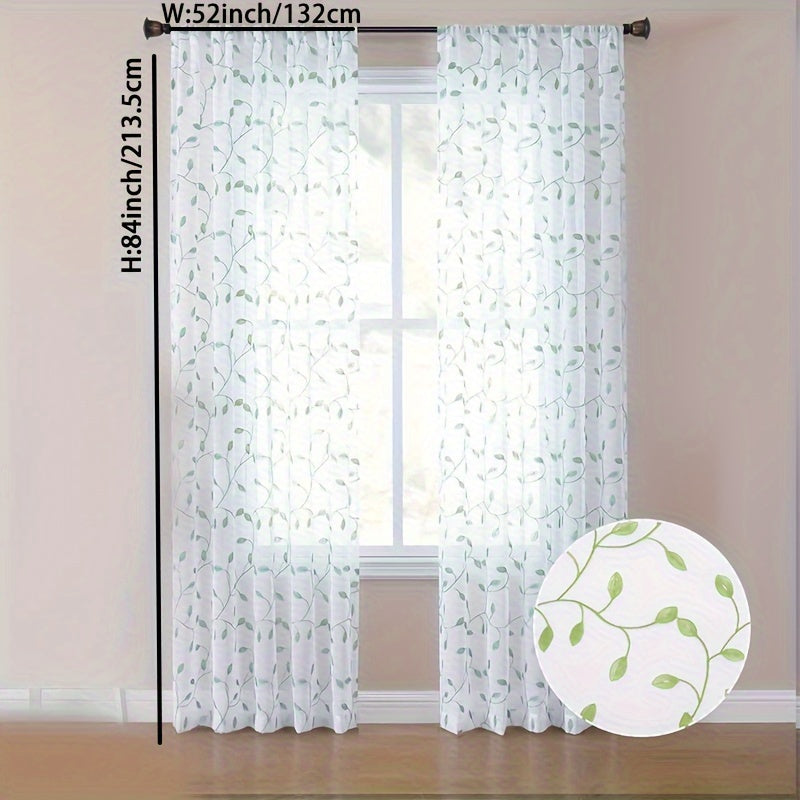 Rideau voilage brodé feuilles en polyester tamisant pour cuisine (1/2 panneaux)