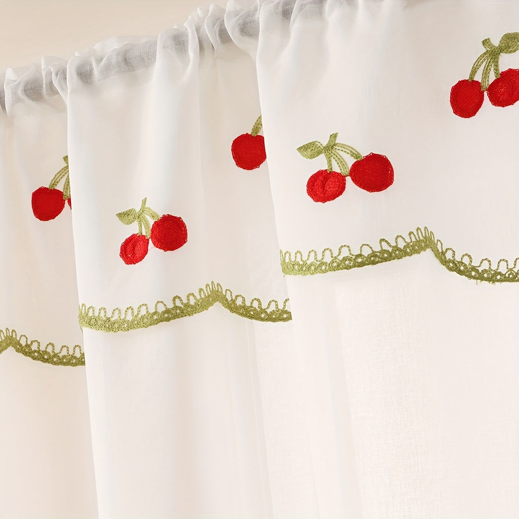 Rideaux cuisine brodés fruits double épaisseur en polyester (2 panneaux)
