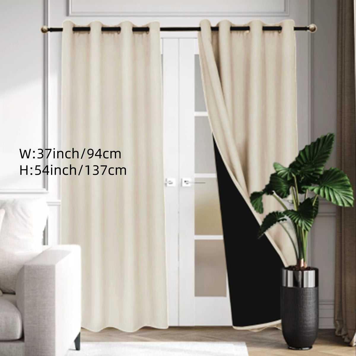 Rideau occultant thermique 100 % blackout à œillets en polyester, beige