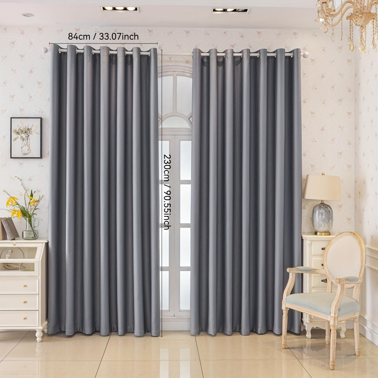 Rideaux occultants gris en polyester pour chambre et salon (2 panneaux)