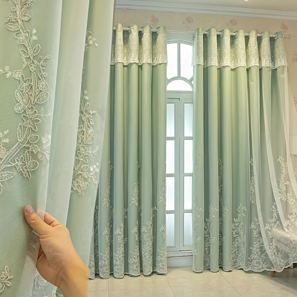 Rideaux occultants double épaisseur avec dentelle brodée romantique (2, largeur 200 à 299 cm
