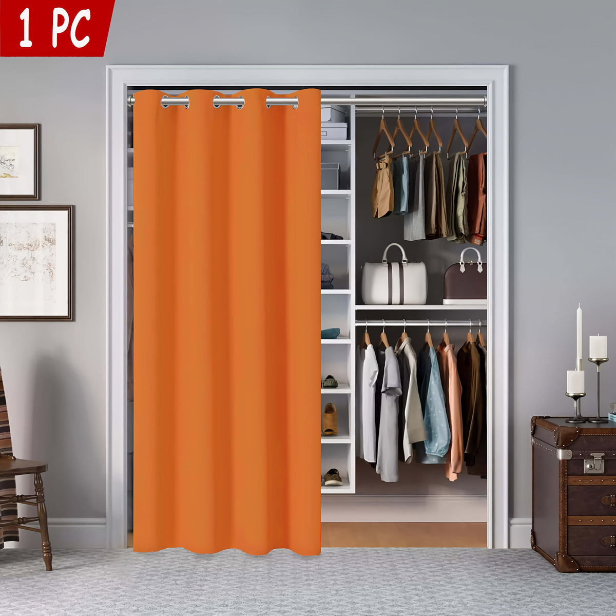 Rideau occultant thermique pour porte et placard en polyester à œillet, orange