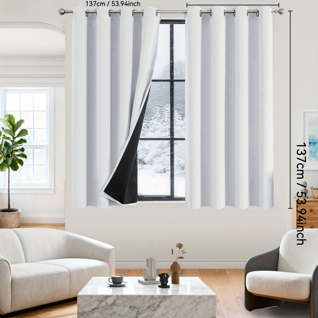 Rideaux occultants 100% blackout en polyester thermique (2 panneaux), blanc